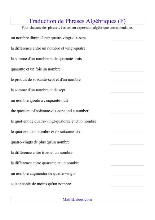 Traduction de Phrases Algébriques (F)