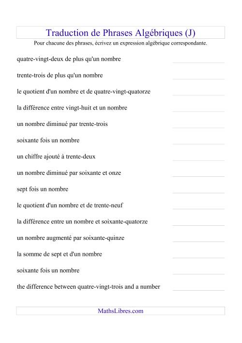Traduction de Phrases Algébriques (J)