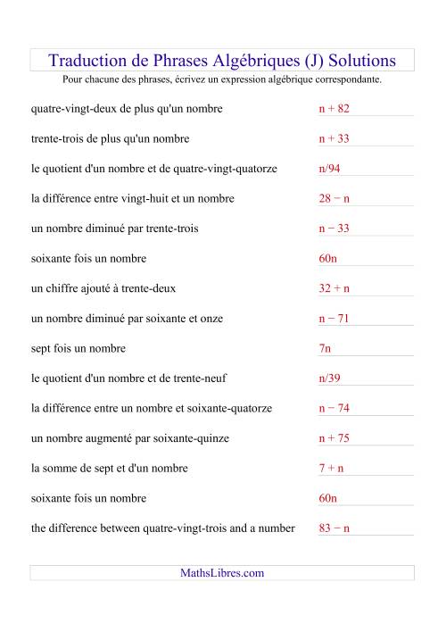 Traduction de Phrases Algébriques (J) page 2