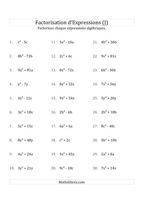 Factorisation d'Expressions Sans la Formule Quadratique (avec des Racines Carrées, Coefficients Simples & Multiplicateurs Positifs) (J)