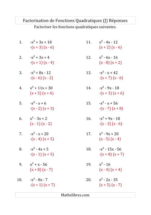 Factorisation d'Expressions Quadratiques (Coefficients «a» variant de -1 à 1) (J) page 2