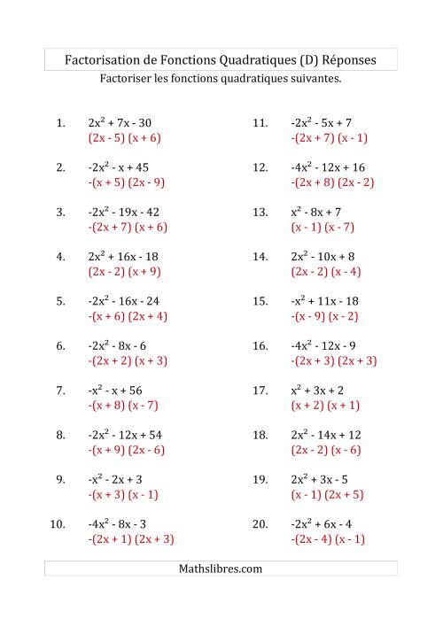 Factorisation d'Expressions Quadratiques (Coefficients «a» variant de -4 à 4) (D) page 2