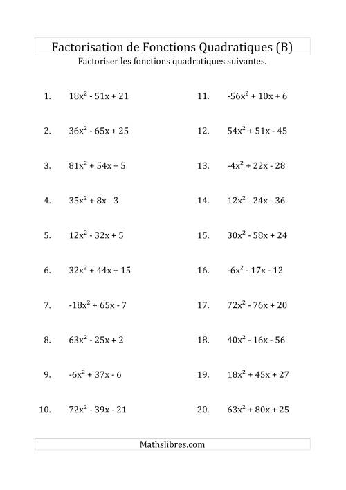 Factorisation d'Expressions Quadratiques (Coefficients «a» variant de -81 à 81) (B)