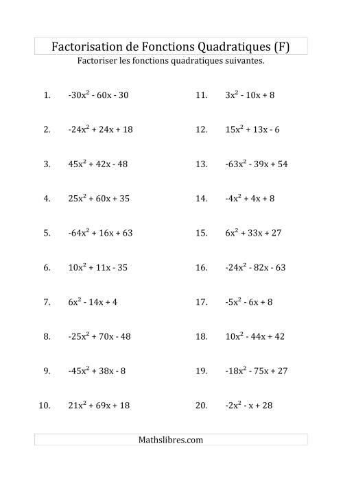 Factorisation d'Expressions Quadratiques (Coefficients «a» variant de -81 à 81) (F)