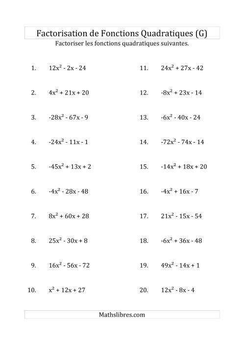 Factorisation d'Expressions Quadratiques (Coefficients «a» variant de -81 à 81) (G)