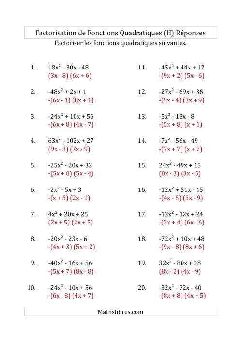 Factorisation d'Expressions Quadratiques (Coefficients «a» variant de -81 à 81) (H) page 2