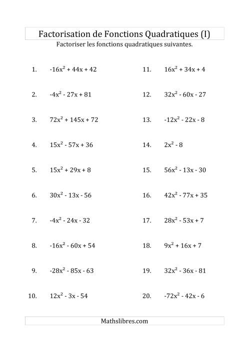 Factorisation d'Expressions Quadratiques (Coefficients «a» variant de -81 à 81) (I)