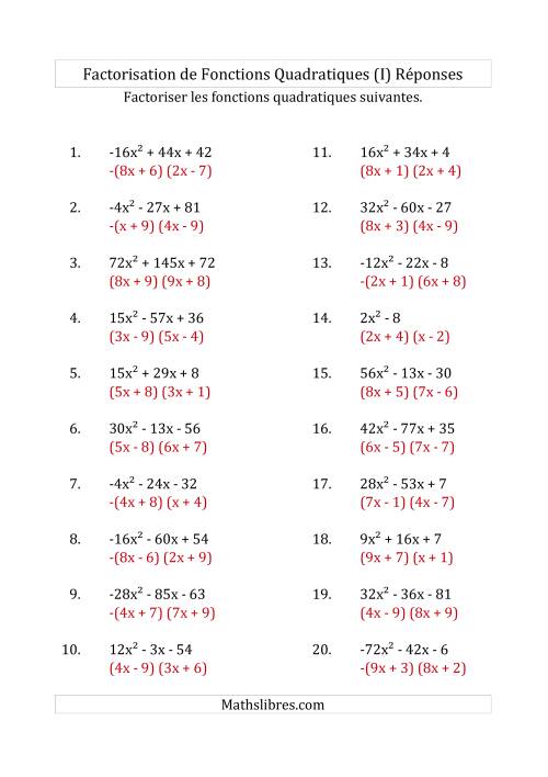 Factorisation d'Expressions Quadratiques (Coefficients «a» variant de -81 à 81) (I) page 2