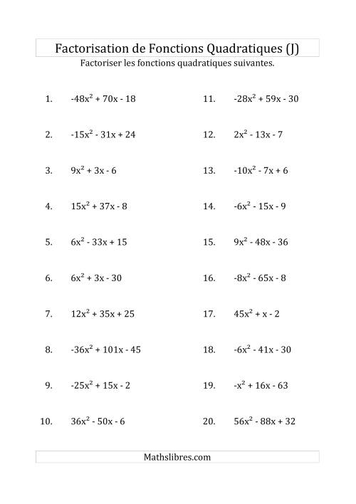 Factorisation d'Expressions Quadratiques (Coefficients «a» variant de -81 à 81) (J)