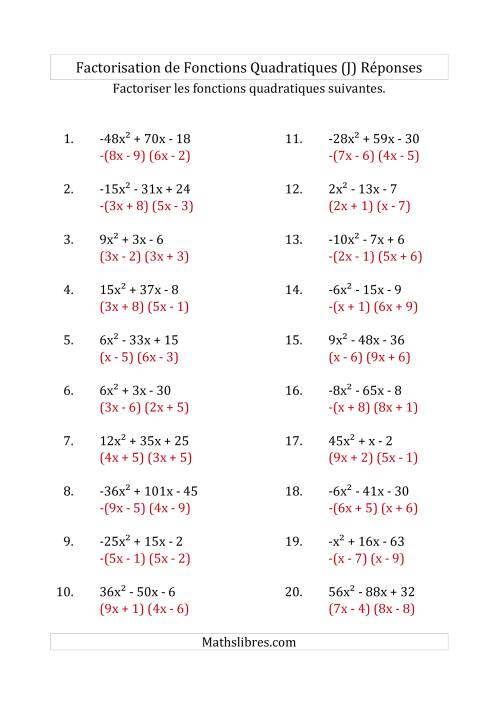 Factorisation d'Expressions Quadratiques (Coefficients «a» variant de -81 à 81) (J) page 2