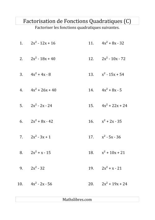 Factorisation d'Expressions Quadratiques (Coefficients «a» variant jusqu'à 4) (C)