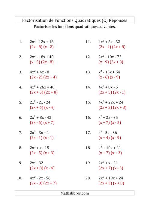 Factorisation d'Expressions Quadratiques (Coefficients «a» variant jusqu'à 4) (C) page 2