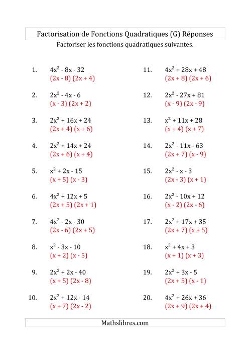 Factorisation d'Expressions Quadratiques (Coefficients «a» variant jusqu'à 4) (G) page 2