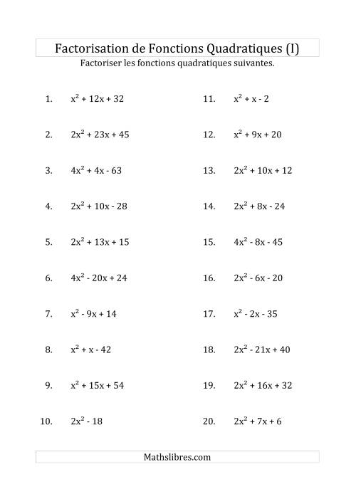 Factorisation d'Expressions Quadratiques (Coefficients «a» variant jusqu'à 4) (I)