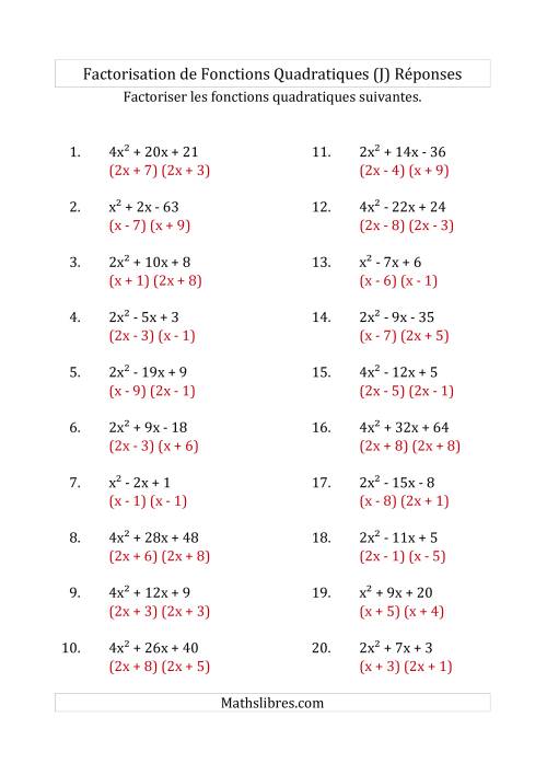 Factorisation d'Expressions Quadratiques (Coefficients «a» variant jusqu'à 4) (J) page 2