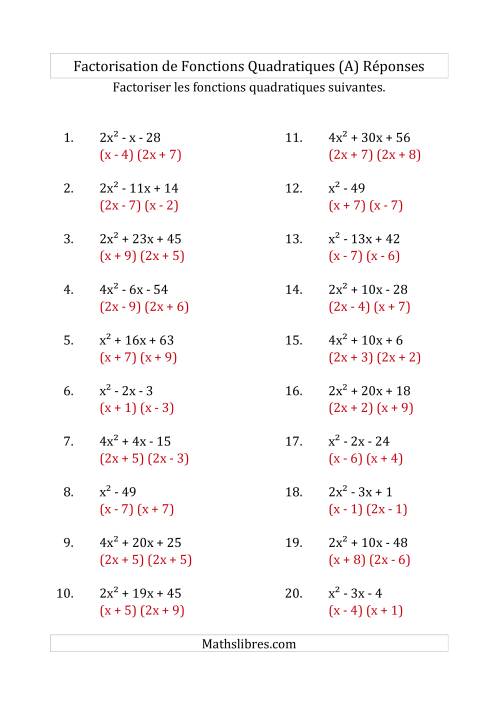 Factorisation d'Expressions Quadratiques (Coefficients «a» variant jusqu'à 4) (Tout) page 2
