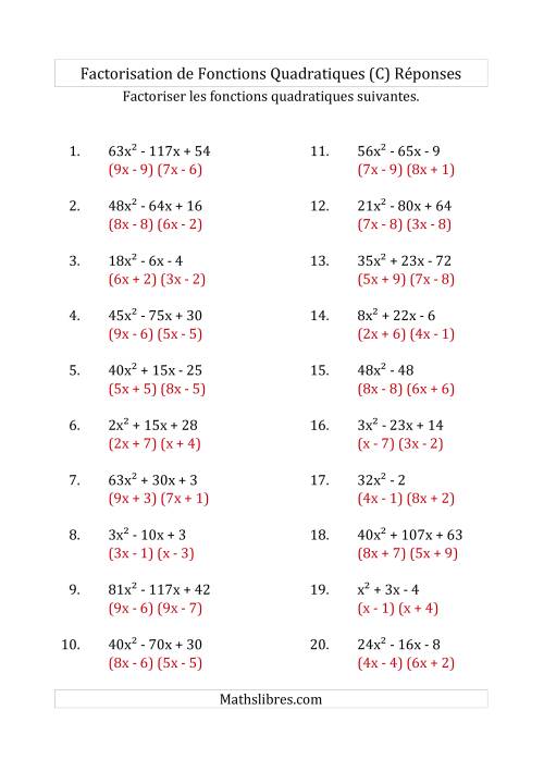 Factorisation d'Expressions Quadratiques (Coefficients «a» variant jusqu'à 81) (C) page 2