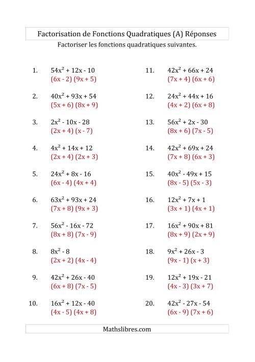 Factorisation d'Expressions Quadratiques (Coefficients «a» variant jusqu'à 81) (Tout) page 2