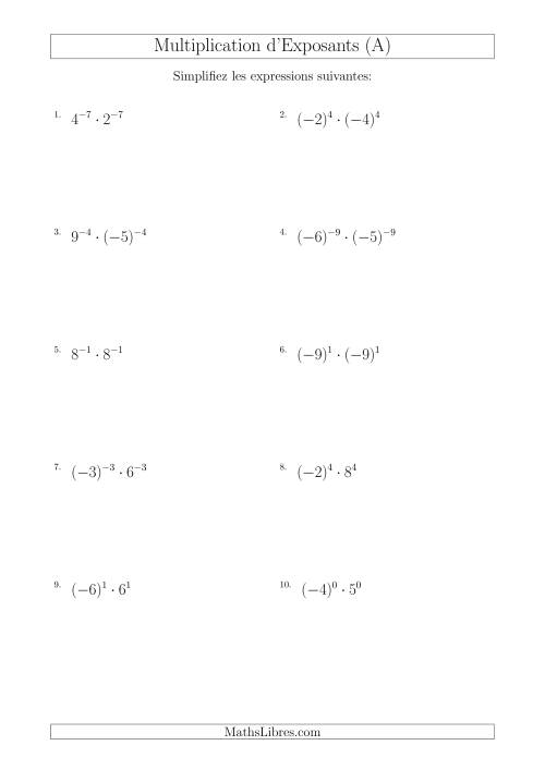 Multiplication d'Exposants Ayant de Différentes Bases (Avec des Négatifs) (A)