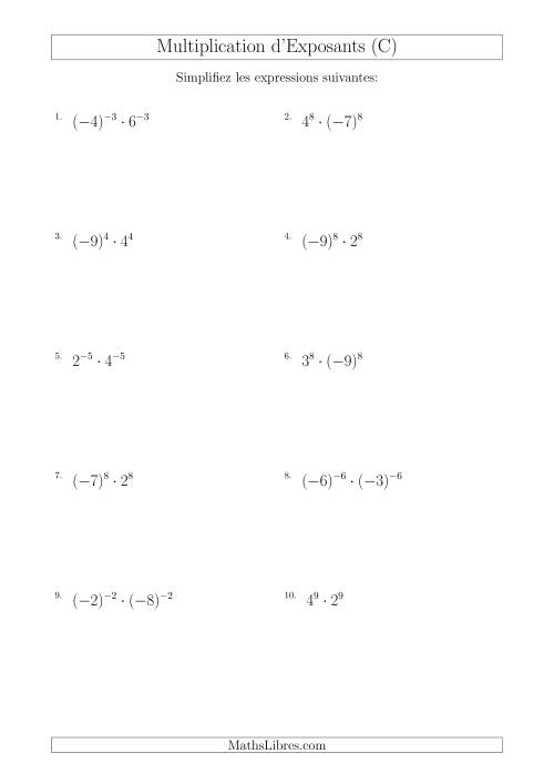 Multiplication d'Exposants Ayant de Différentes Bases (Avec des Négatifs) (C)
