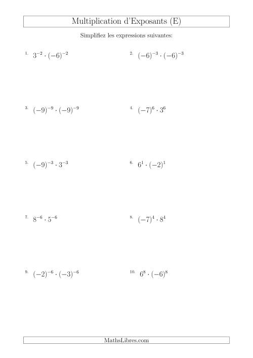 Multiplication d'Exposants Ayant de Différentes Bases (Avec des Négatifs) (E)