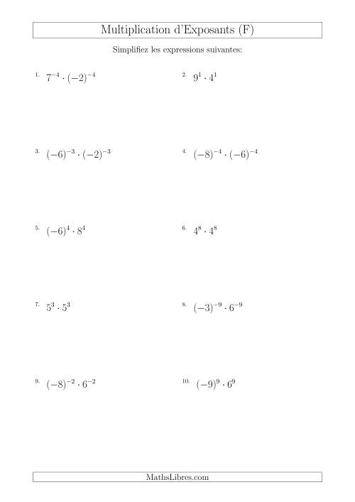Multiplication d'Exposants Ayant de Différentes Bases (Avec des Négatifs) (F)