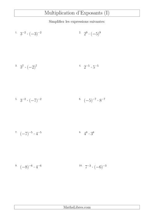 Multiplication d'Exposants Ayant de Différentes Bases (Avec des Négatifs) (I)