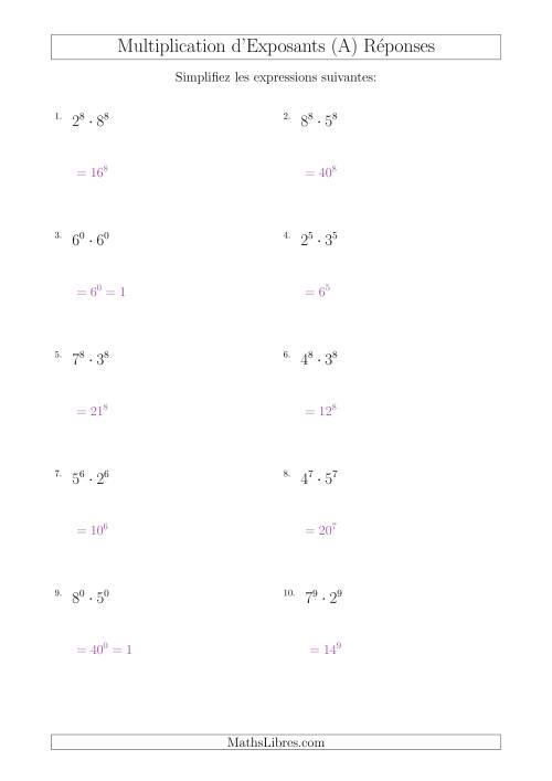 Multiplication d'Exposants Ayant de Différentes Bases (Positifs) (A) page 2