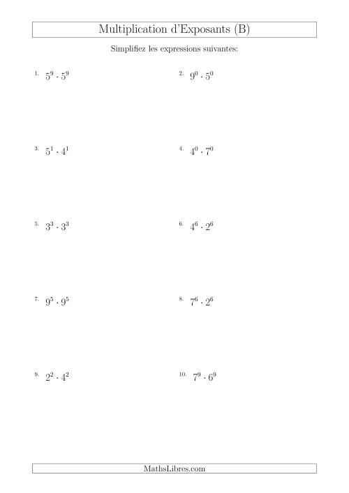 Multiplication d'Exposants Ayant de Différentes Bases (Positifs) (B)