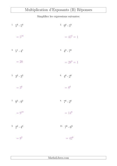 Multiplication d'Exposants Ayant de Différentes Bases (Positifs) (B) page 2