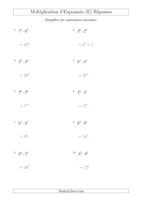 Multiplication d'Exposants Ayant de Différentes Bases (Positifs) (E) page 2