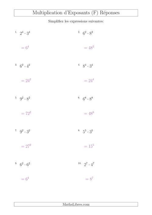 Multiplication d'Exposants Ayant de Différentes Bases (Positifs) (F) page 2