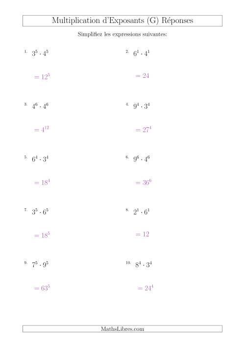 Multiplication d'Exposants Ayant de Différentes Bases (Positifs) (G) page 2