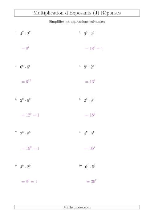 Multiplication d'Exposants Ayant de Différentes Bases (Positifs) (J) page 2