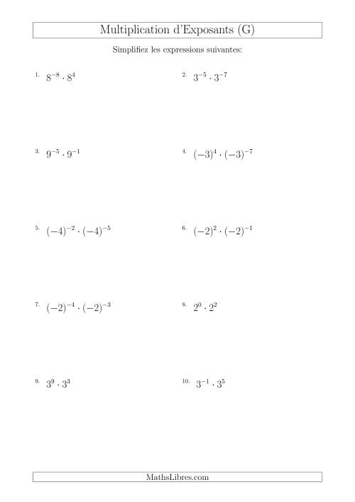 Multiplication d'Exposants Ayant Une Même Base (Avec des Négatifs) (G)