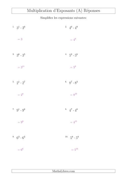 Multiplication d'Exposants Ayant Une Même Base (Positifs) (A) page 2
