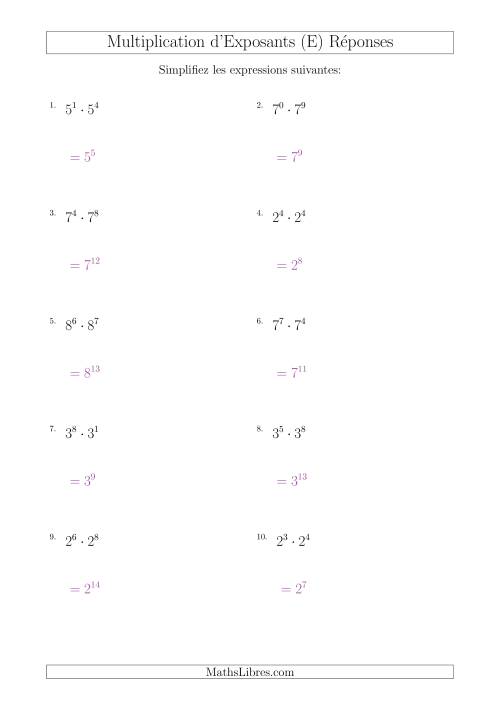Multiplication d'Exposants Ayant Une Même Base (Positifs) (E) page 2
