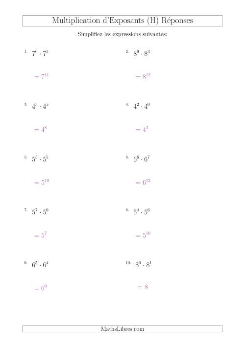 Multiplication d'Exposants Ayant Une Même Base (Positifs) (H) page 2