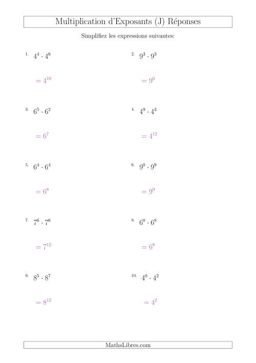 Multiplication d'Exposants Ayant Une Même Base (Positifs) (J) page 2