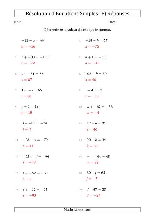 Résolution d'Équations Simples Linéaires avec des Valeurs de -99 à 99 (Inconnue à Gauche de l'Égalité) (F) page 2