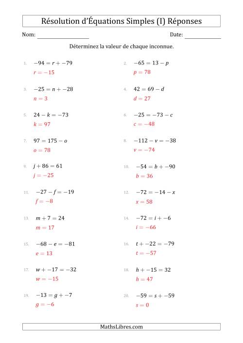 Résolution d'Équations Simples Linéaires avec des Valeurs de -99 à 99 (Inconnue à Gauche ou à droite de l'Égalité) (I) page 2