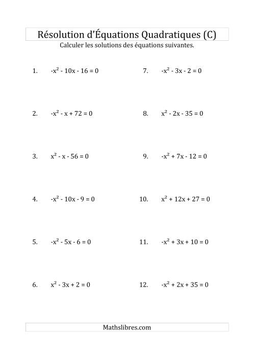 Résolution d’Équations Quadratiques (Coefficients de 1 ou -1) (C)