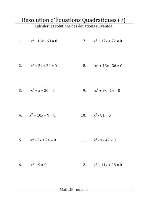 Résolution d’Équations Quadratiques (Coefficients de 1 ou -1) (F)