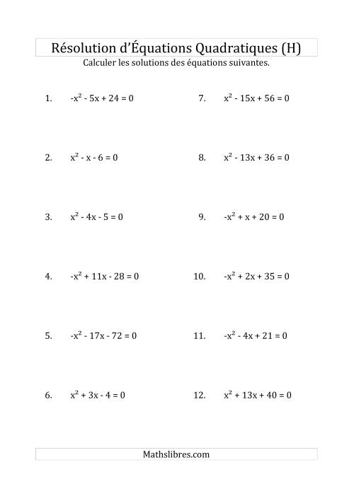 Résolution d’Équations Quadratiques (Coefficients de 1 ou -1) (H)