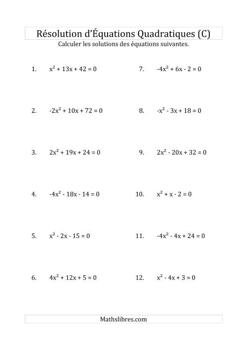 Résolution d’Équations Quadratiques (Coefficients variant de -4 à 4) (C)