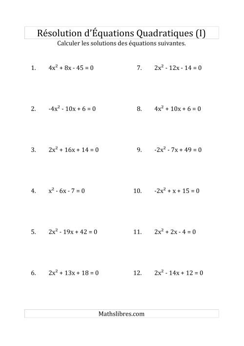 Résolution d’Équations Quadratiques (Coefficients variant de -4 à 4) (I)