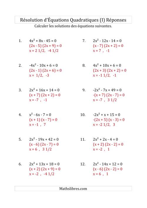 Résolution d’Équations Quadratiques (Coefficients variant de -4 à 4) (I) page 2