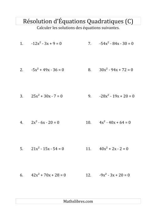 Résolution d’Équations Quadratiques (Coefficients variant de -81 à 81) (C)