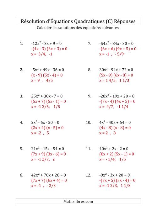 Résolution d’Équations Quadratiques (Coefficients variant de -81 à 81) (C) page 2