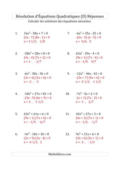 Résolution d’Équations Quadratiques (Coefficients variant de -81 à 81) (D) page 2